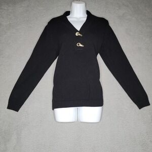 Charter Club Sweater Womens Plus Size 0X Black Knit Pullover‎ Gold Hardware
